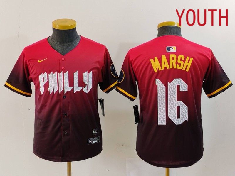 Youth Philadelphia Phillies #16 Marsh Red City Edition 2024 Nike MLB Jersey style 1->youth mlb jersey->Youth Jersey